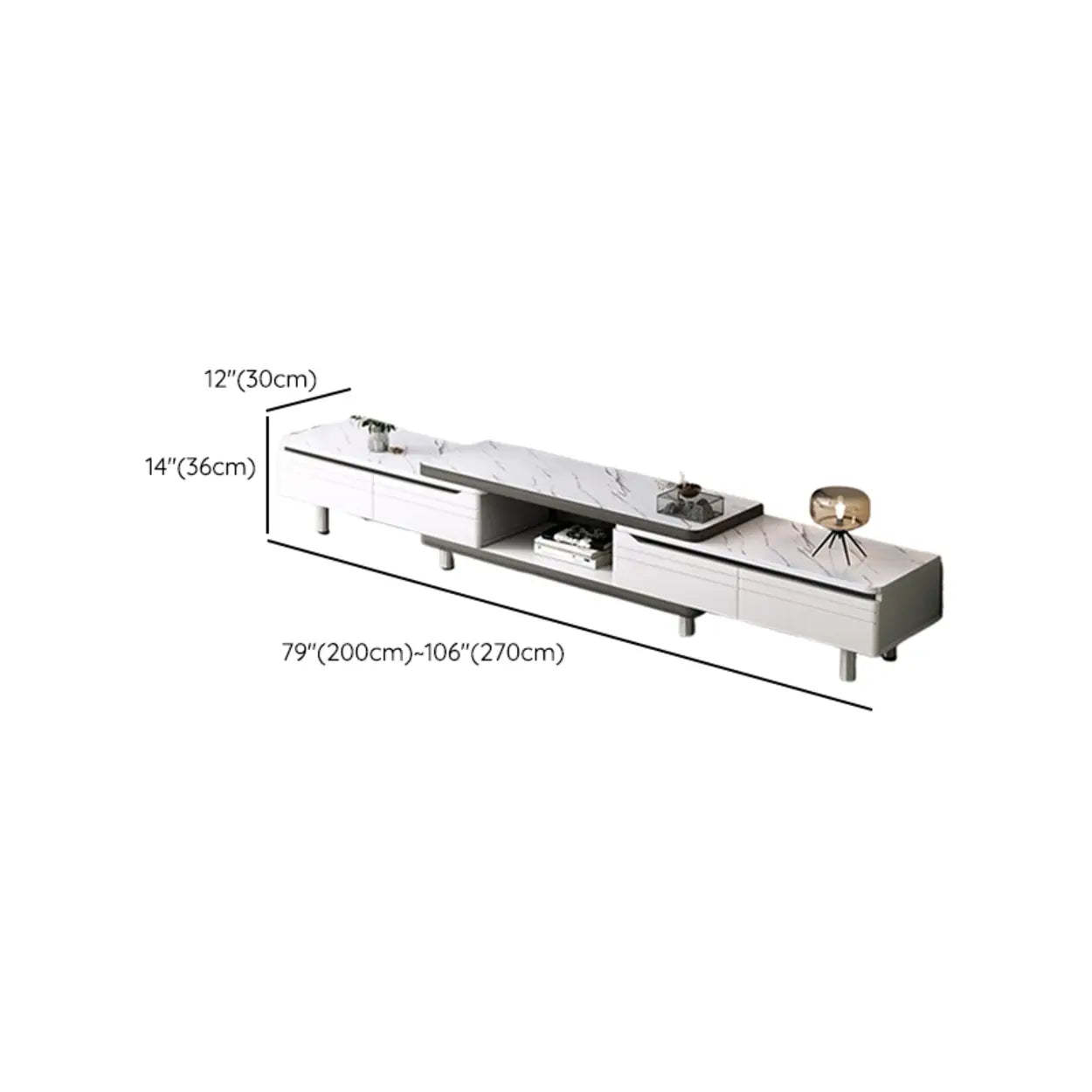 White Rectangle Stone Open Storage TV Stand