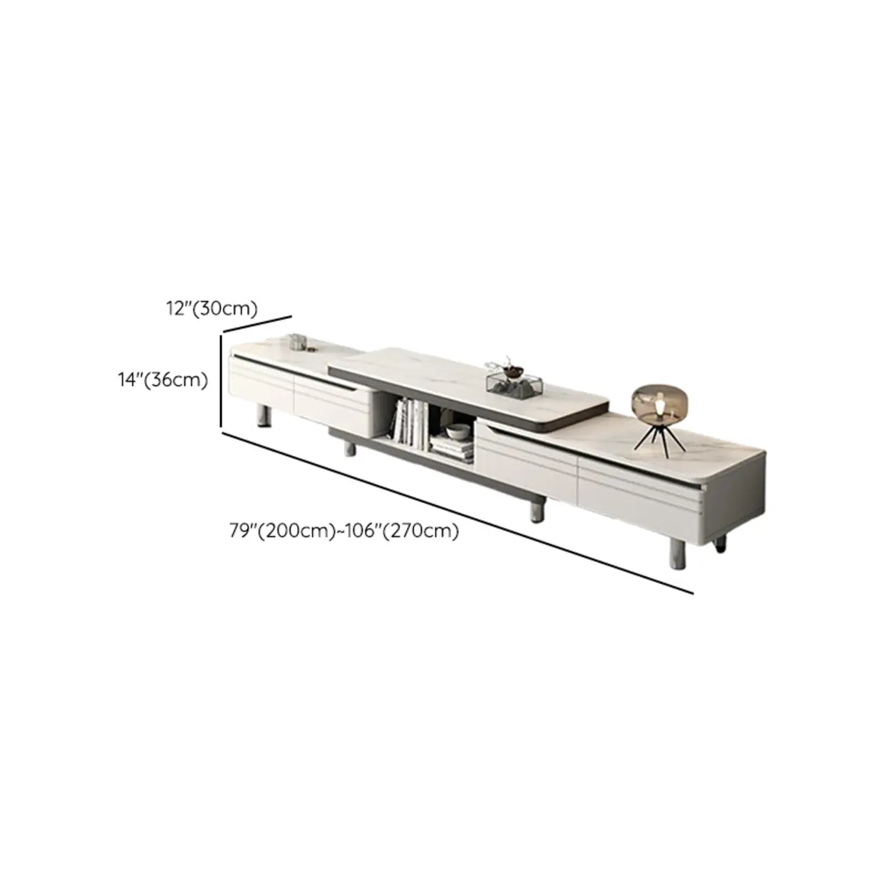 White Rectangle Stone Open Storage TV Stand
