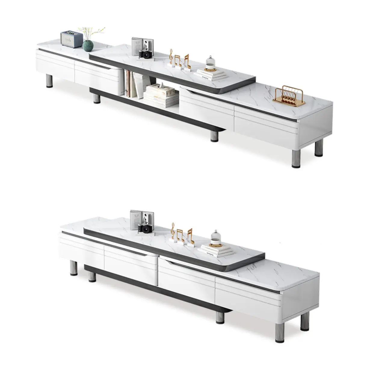 White Rectangle Stone Open Storage TV Stand — Stone
