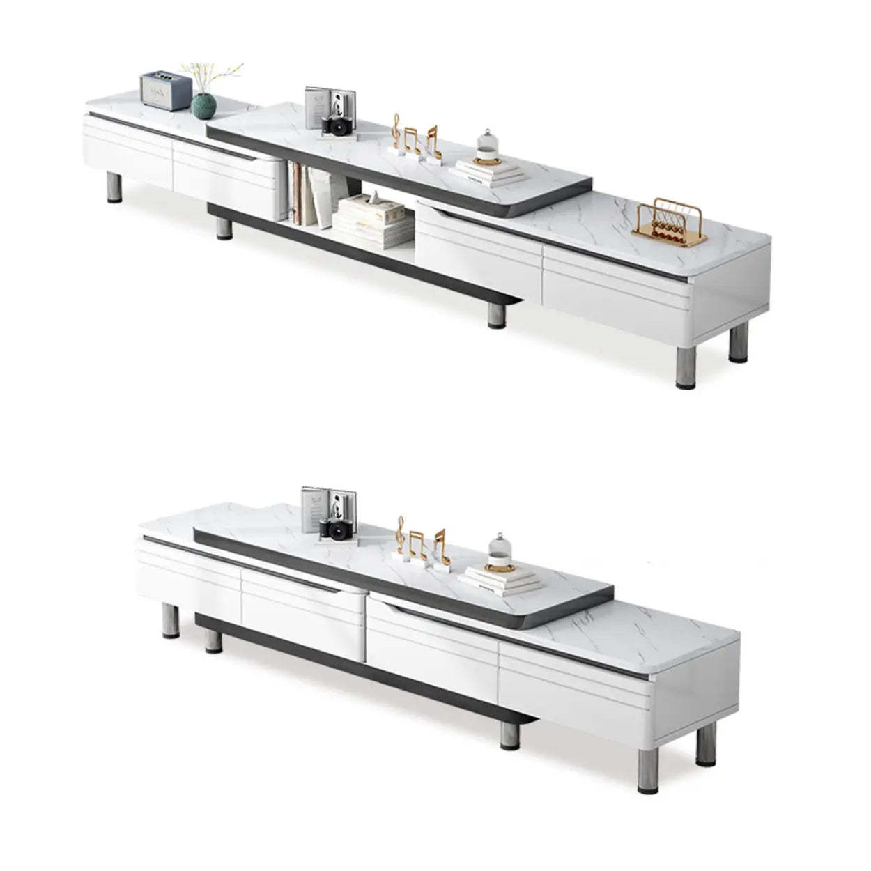 White Rectangle Stone Open Storage TV Stand — Stone