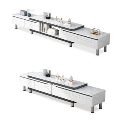 White Rectangle Stone Open Storage TV Stand — Stone