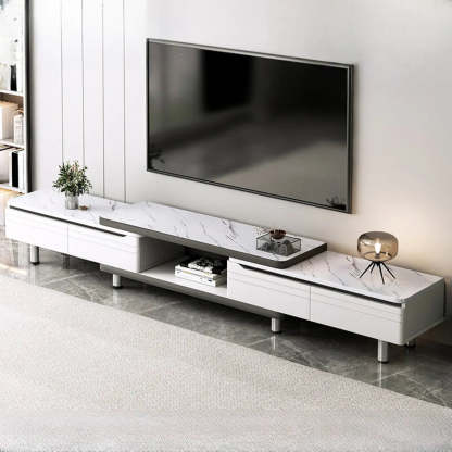 White Rectangle Stone Open Storage TV Stand — Wood