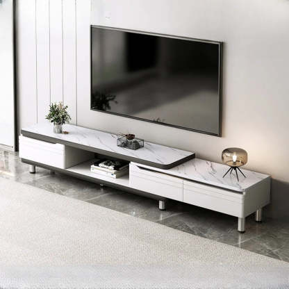 White Rectangle Stone Open Storage TV Stand