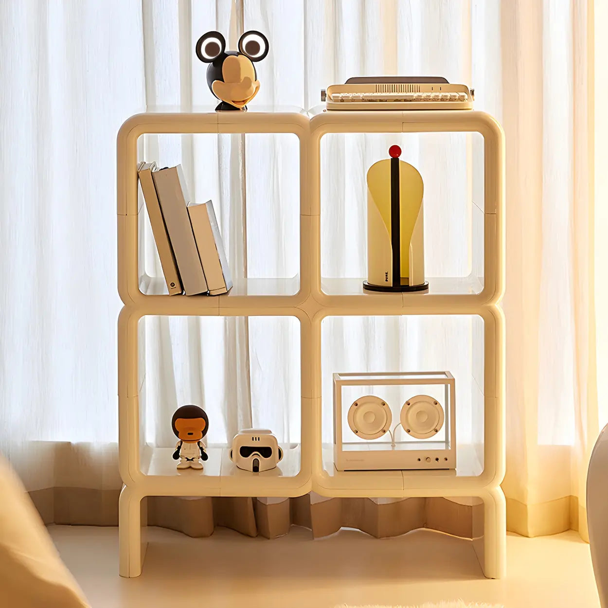 White Square Open Curio Display Cabinet