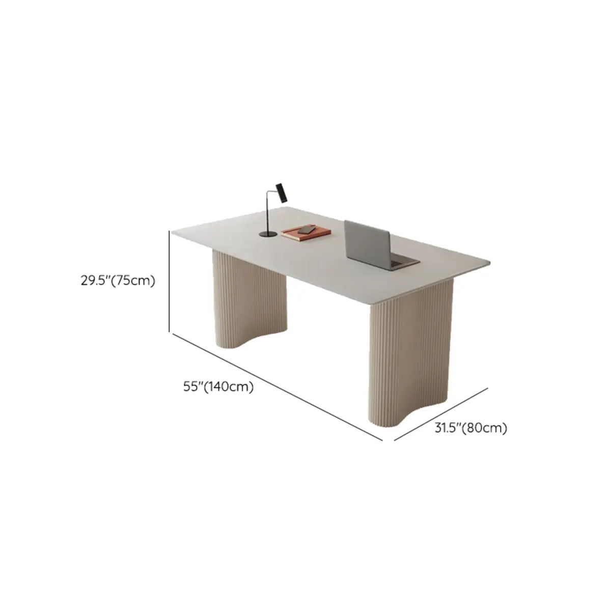 Stylish White Stone Steel-Base Writing Desk