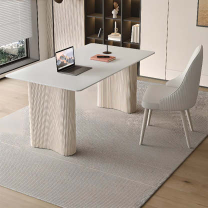 Stylish White Stone Steel-Base Writing Desk — Without Chairs