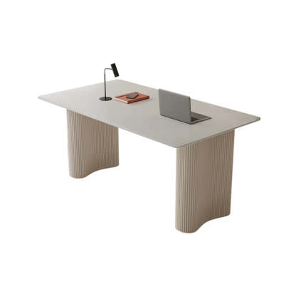 Stylish White Stone Steel-Base Writing Desk — Without Chairs