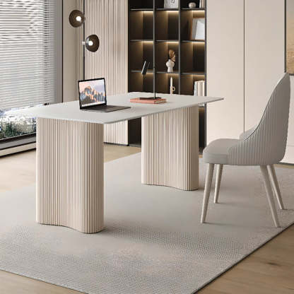 Stylish White Stone Steel-Base Writing Desk — Without Chairs