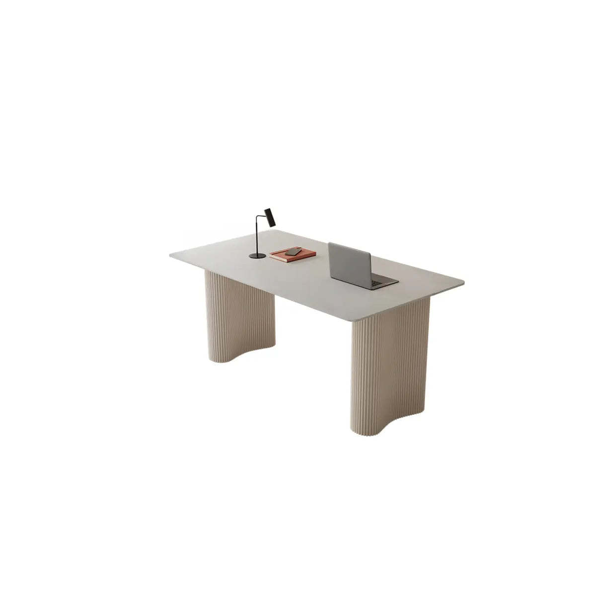 Stylish White Stone Steel-Base Writing Desk — Without Chairs