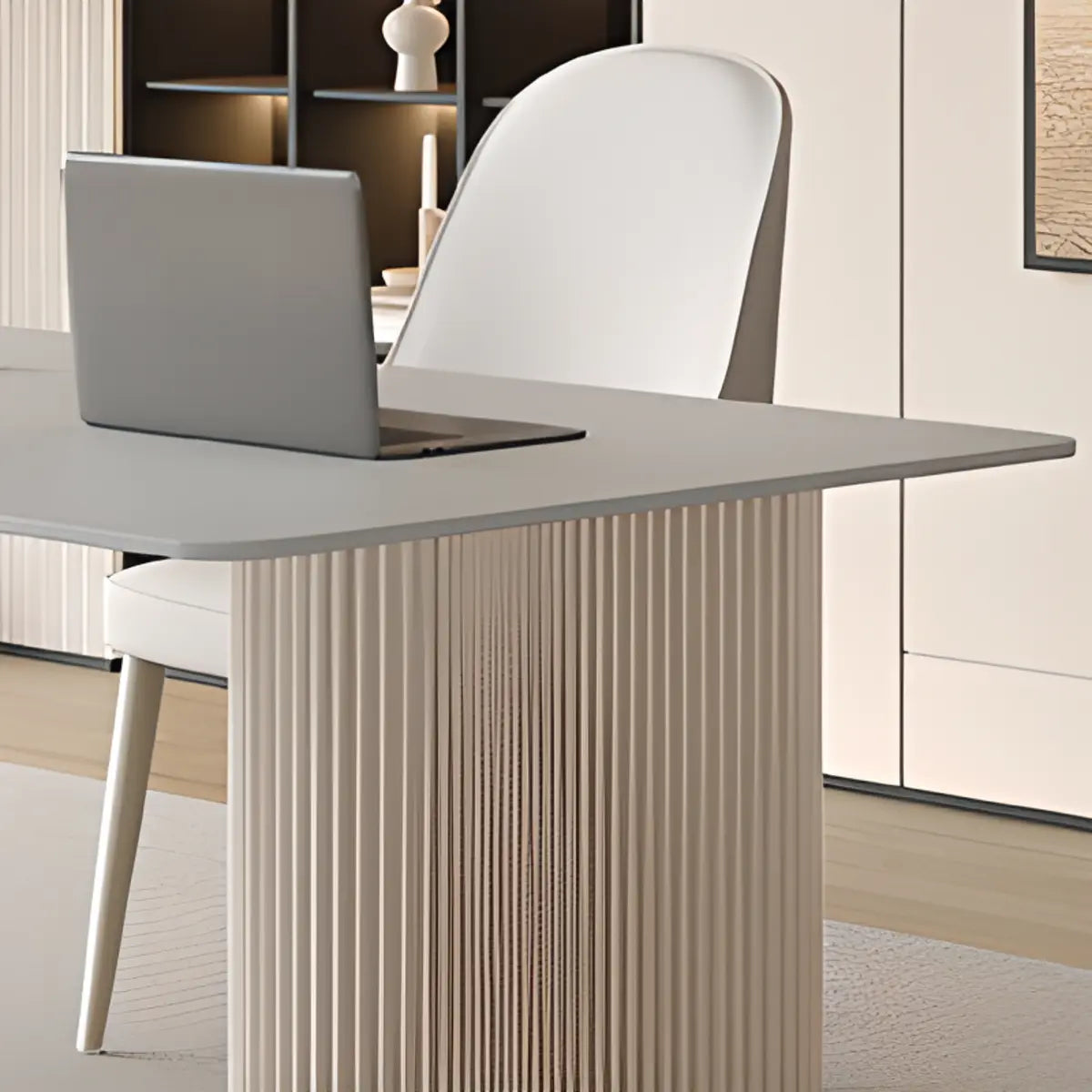 Stylish White Stone Steel-Base Writing Desk