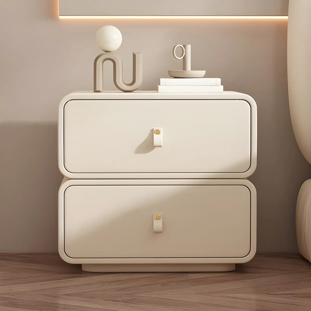 Stylish Modern Off-White Wood Two-Drawer Nightstand