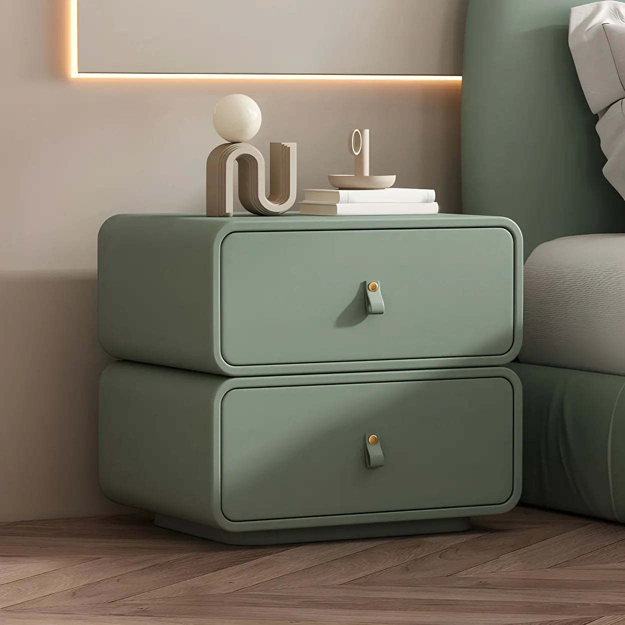 Lighom two-drawer stylish wood nightstands for hallway — 16" L x 16" W x 18" H / Fruit Green / Set of 1