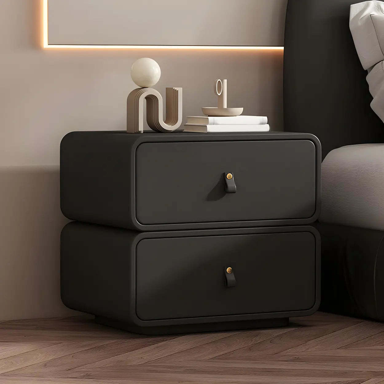 Stylish Modern Off-White Wood Two-Drawer Nightstand — Light Blue / 1 Piece