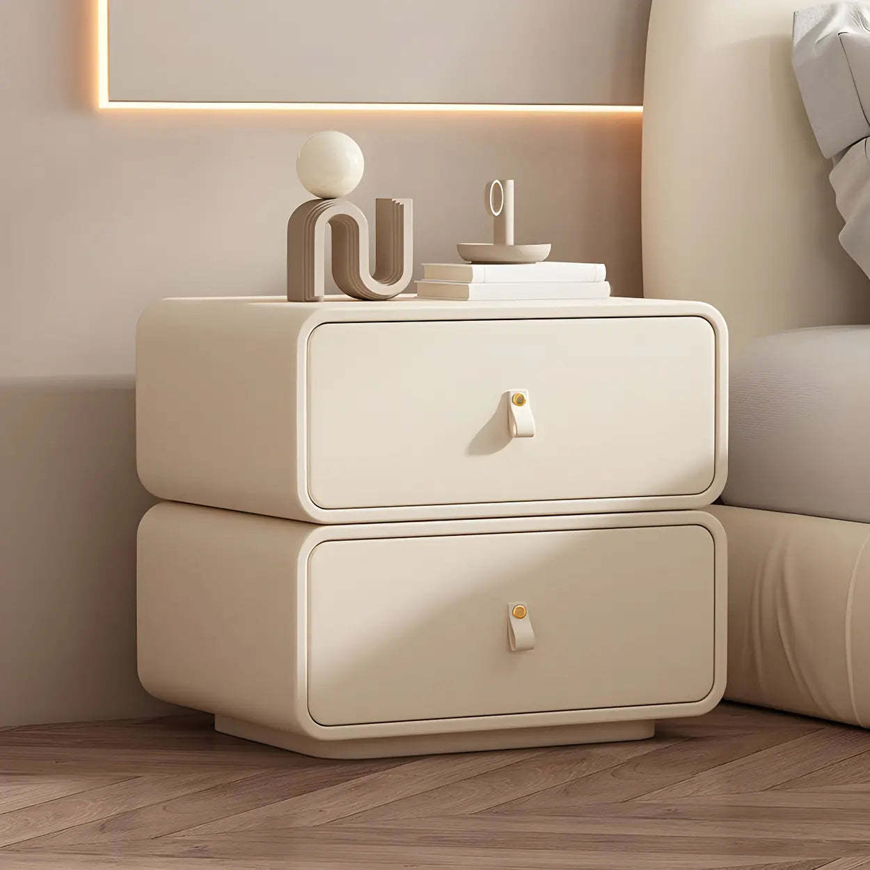 Gray wood stylish two-drawer nightstands - modern — 16" L x 16" W x 18" H / White / Set of 1