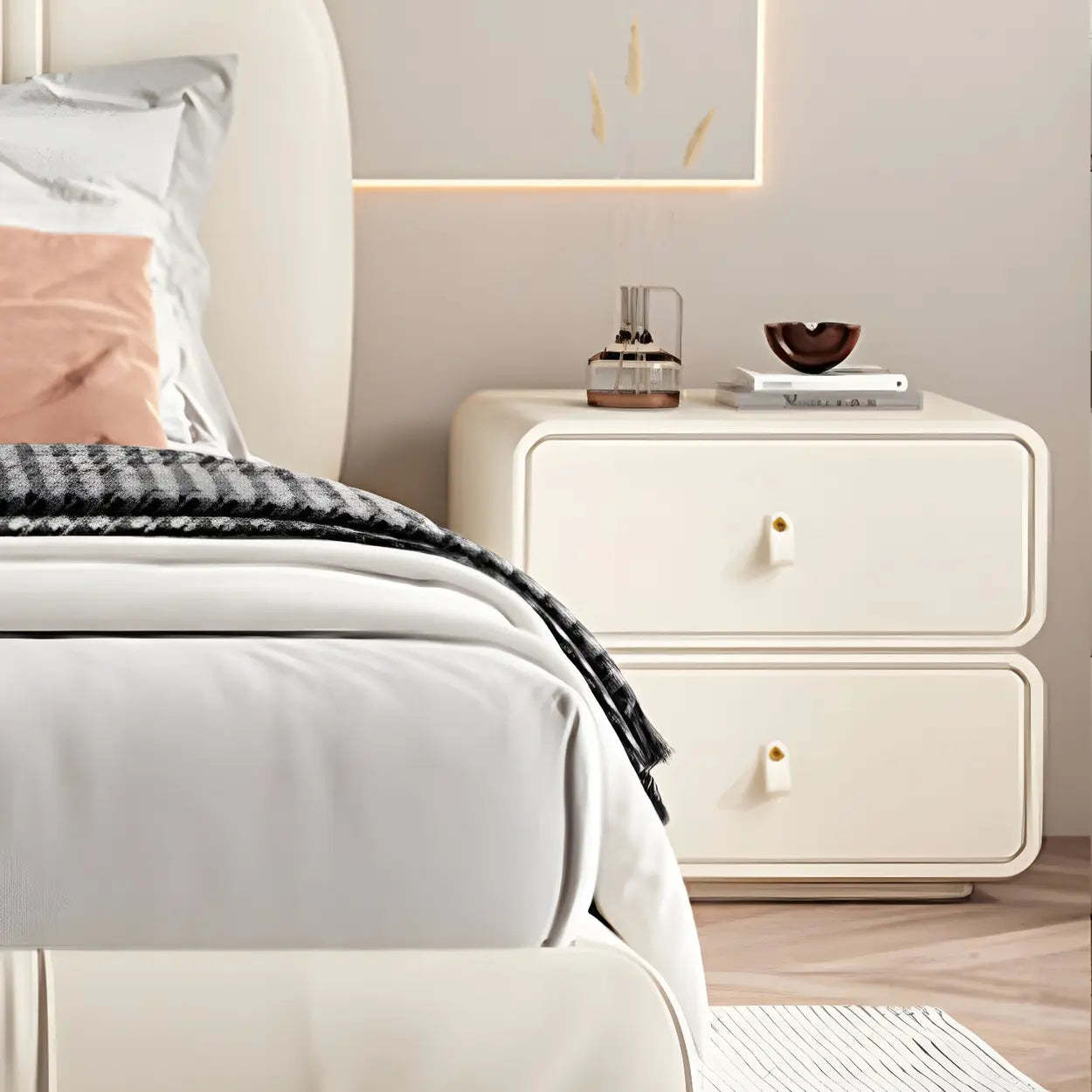 Stylish Modern Off-White Wood Two-Drawer Nightstand — Light Blue / 2 Piece Set
