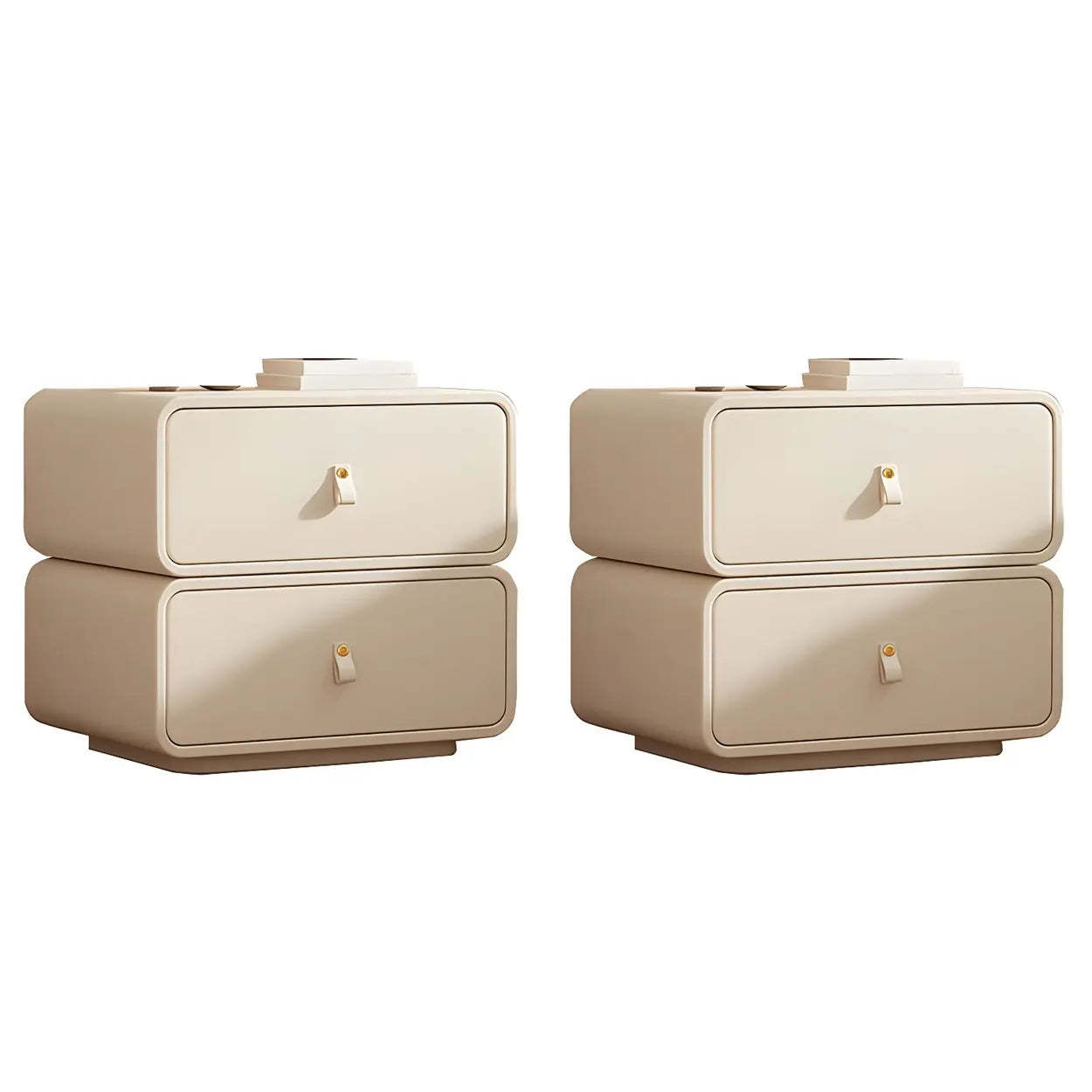 Stylish Modern Off-White Wood Two-Drawer Nightstand — Black / 2 Piece Set