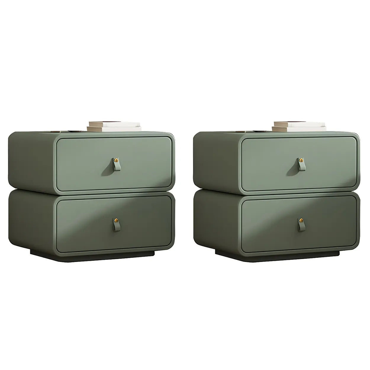 Stylish Modern Off-White Wood Two-Drawer Nightstand — Khaki / 2 Piece Set