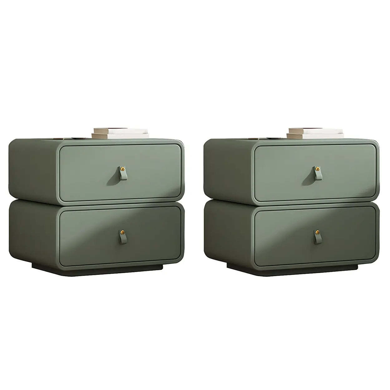Stylish Modern Off-White Wood Two-Drawer Nightstand — Khaki / 2 Piece Set