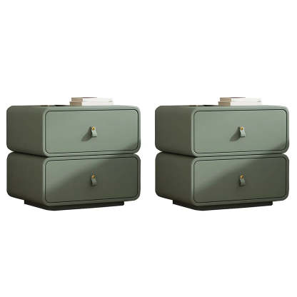 Stylish Modern Off-White Wood Two-Drawer Nightstand — Khaki / 2 Piece Set