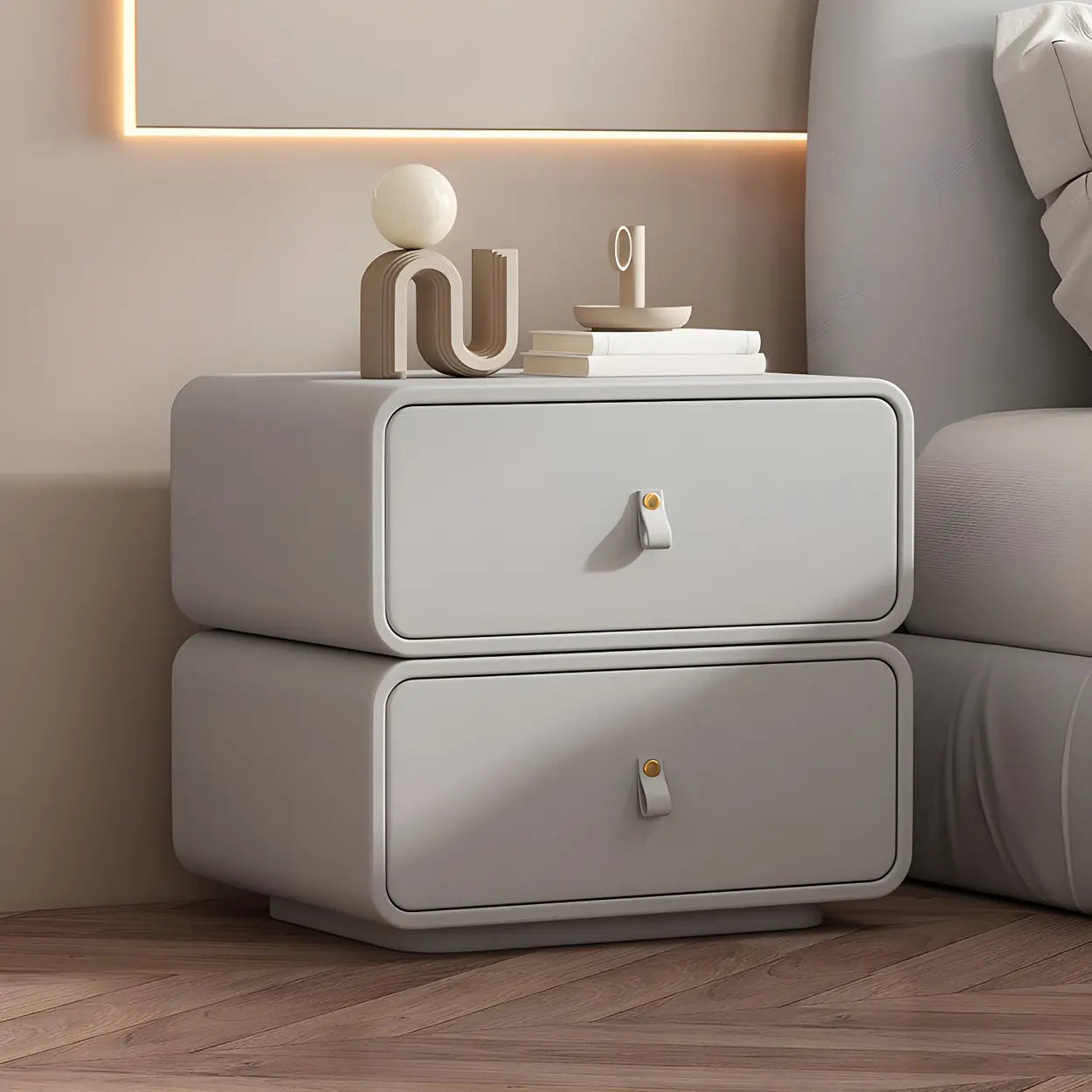 Stylish Modern Off-White Wood Two-Drawer Nightstand — Off-White / 2 Piece Set
