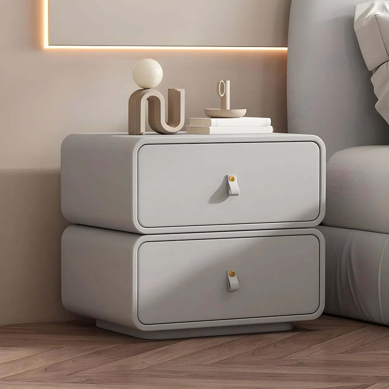 Stylish Modern Off-White Wood Two-Drawer Nightstand — Off-White / 2 Piece Set
