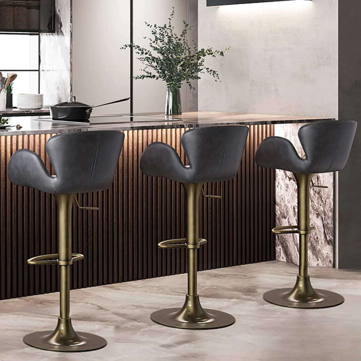 Swivel Leather Bucket Bar Stool with Back