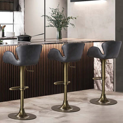 Swivel Leather Bucket Bar Stool with Back — Black / Black