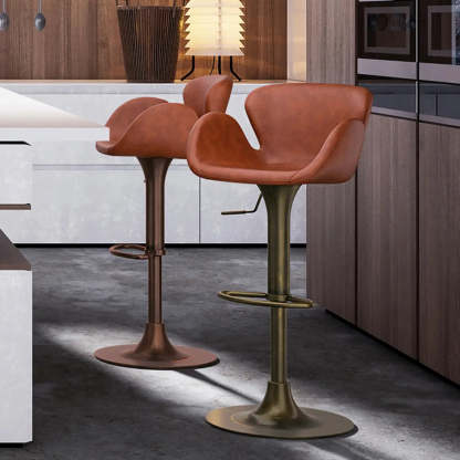 Swivel Leather Bucket Bar Stool with Back — White / Brown