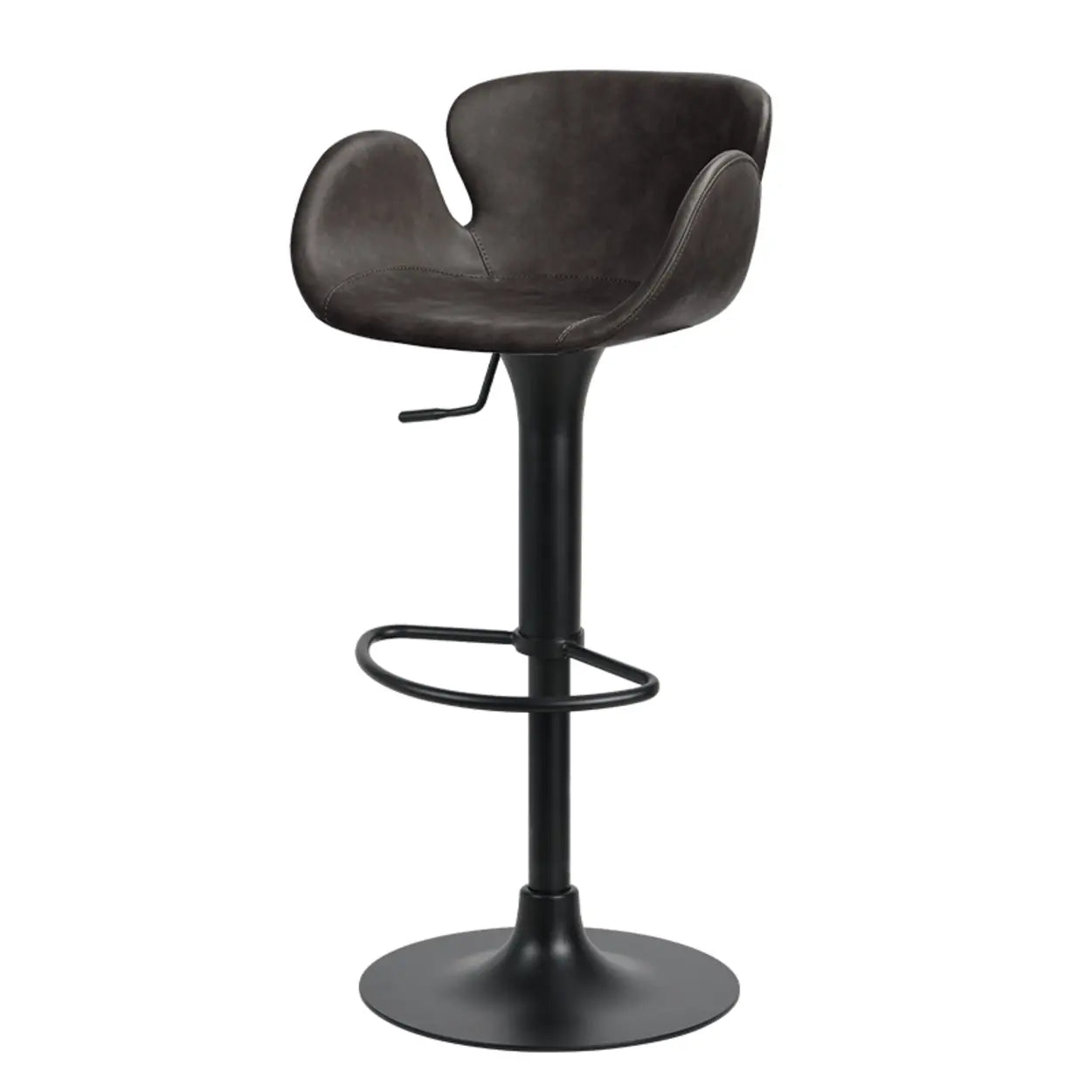 Swivel Leather Bucket Bar Stool with Back — Red Antique Copper / Black