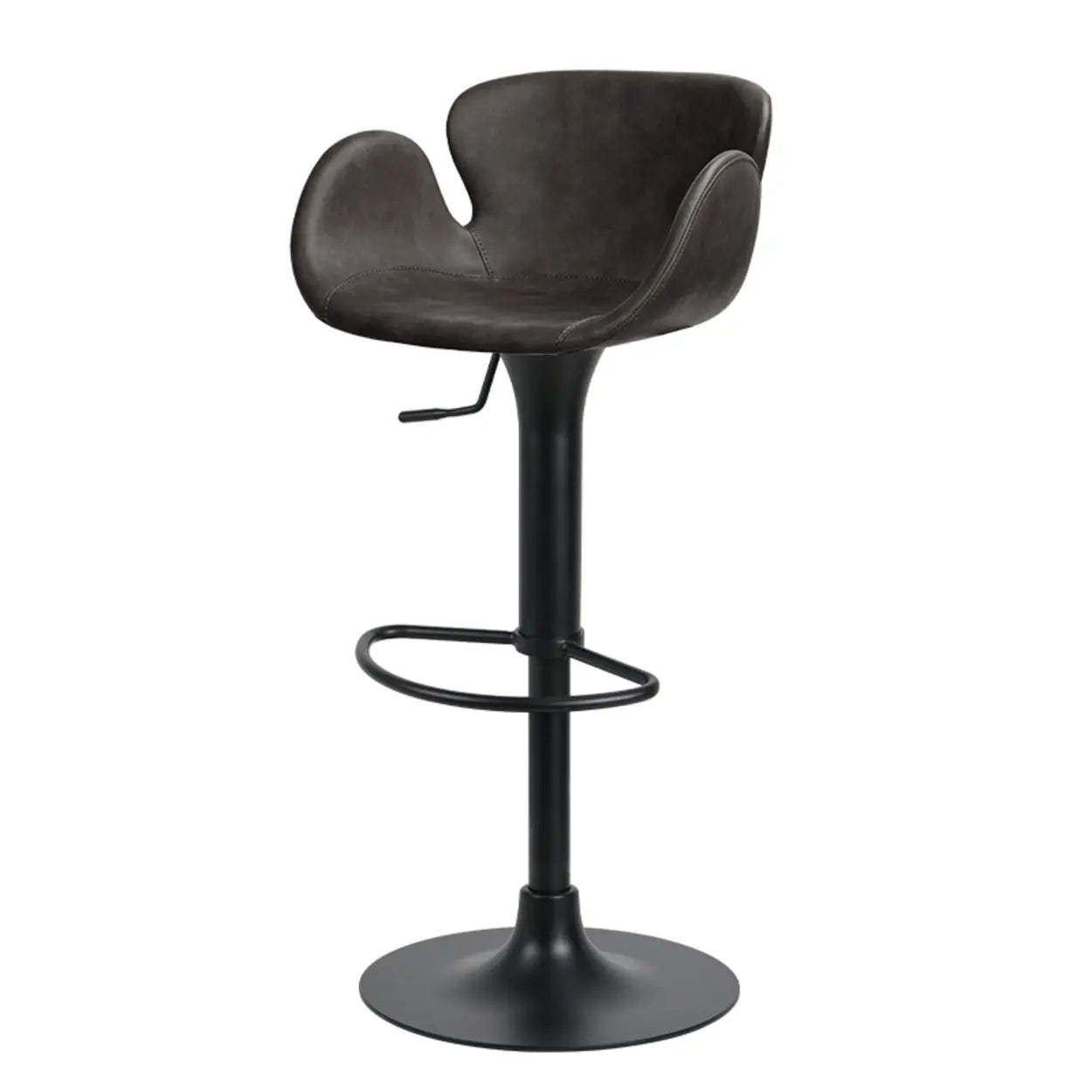 Swivel Leather Bucket Bar Stool with Back — Red Antique Copper / Black