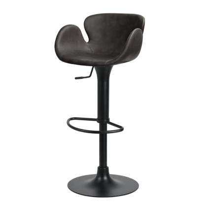 Swivel Leather Bucket Bar Stool with Back — Red Antique Copper / Black