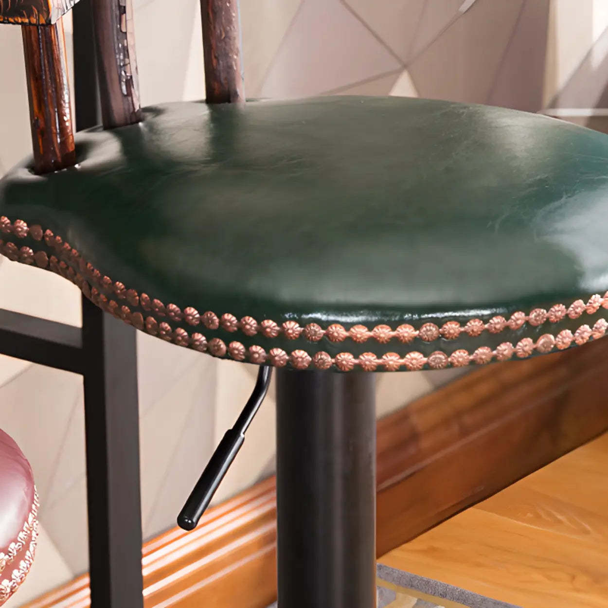 Swivel Round Leather Bar Stool with Back — Fruit Green
