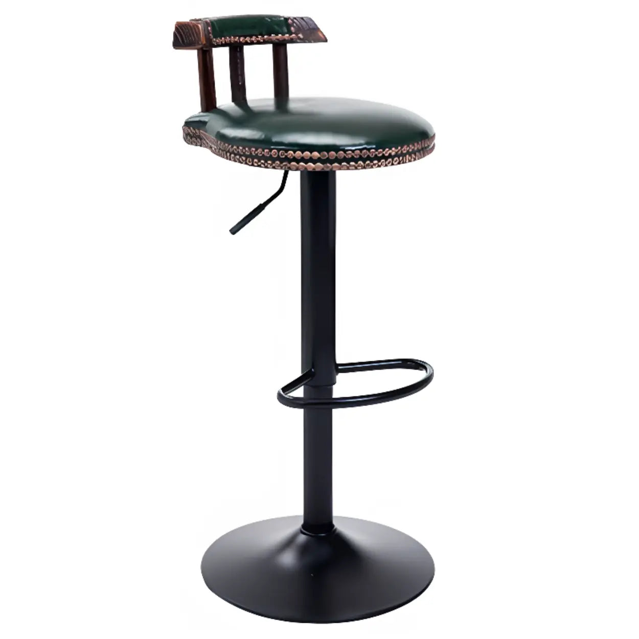 Swivel Round Leather Bar Stool with Back — Dark Blue
