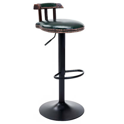 Swivel Round Leather Bar Stool with Back — Dark Blue