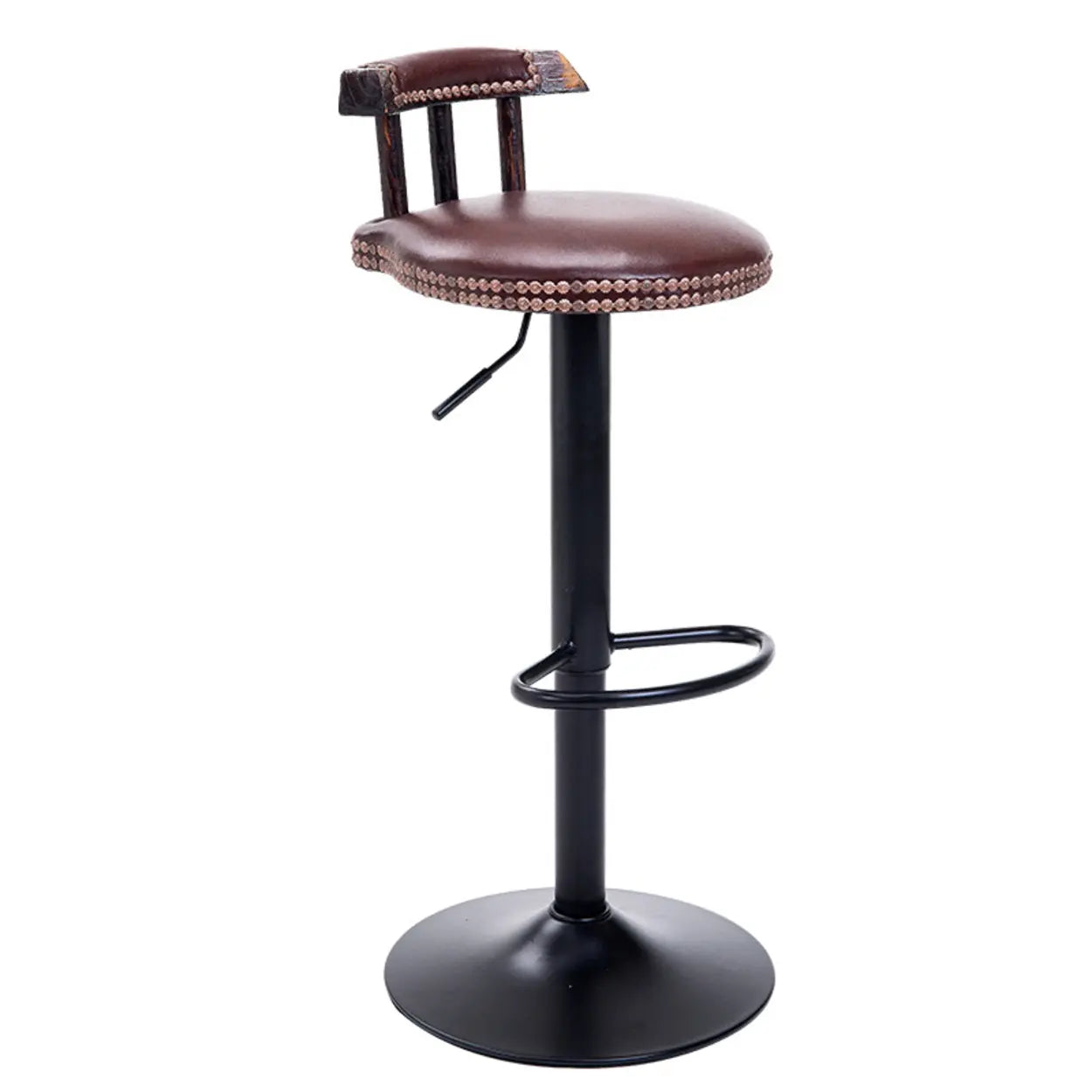 Swivel Round Leather Bar Stool with Back — White
