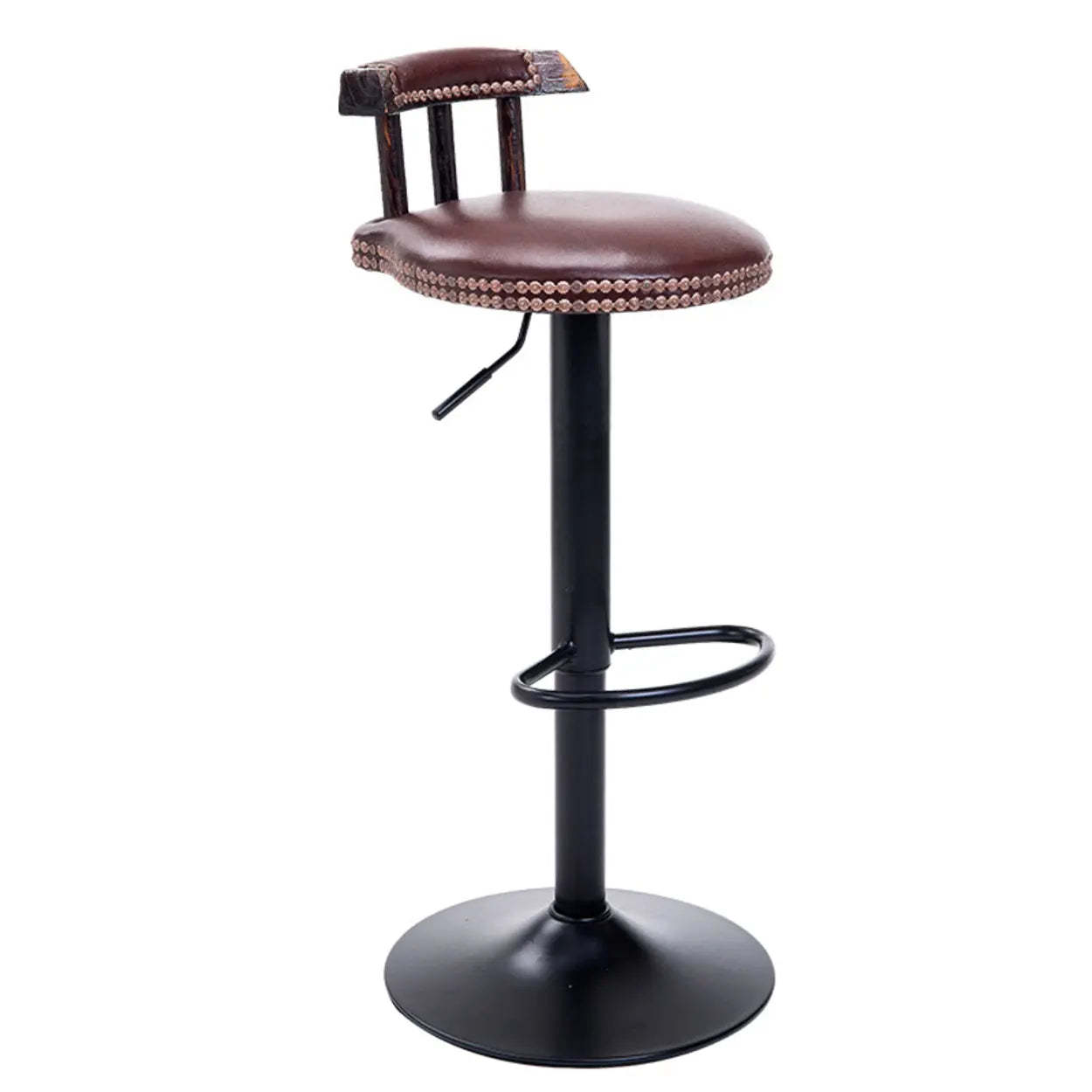 Swivel Round Leather Bar Stool with Back — White