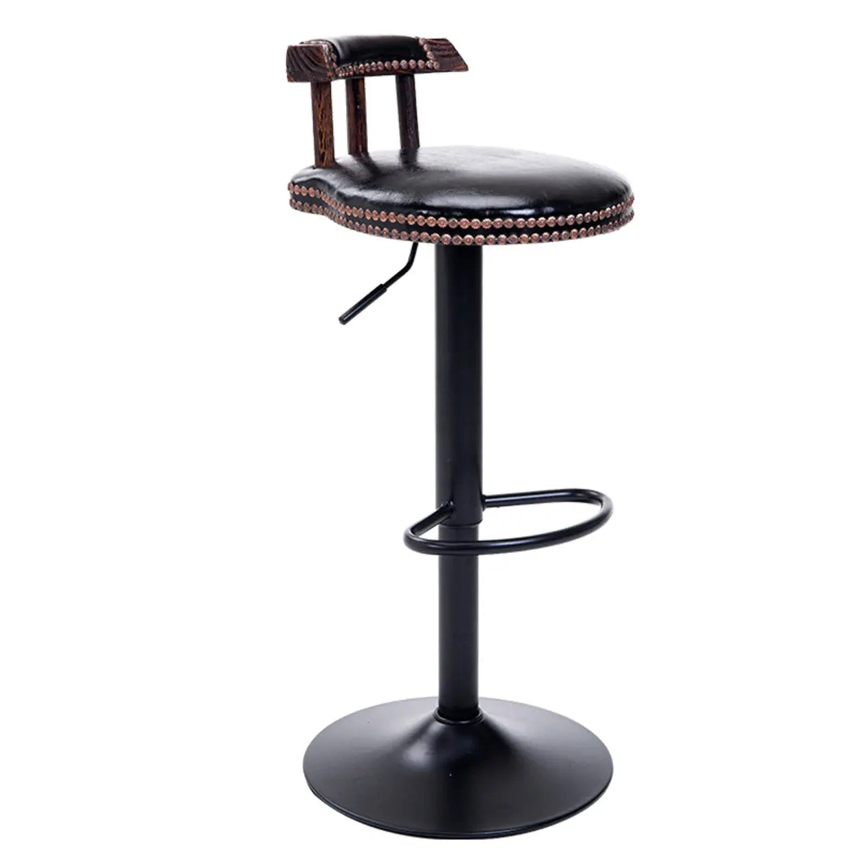 Swivel Round Leather Bar Stool with Back — Red