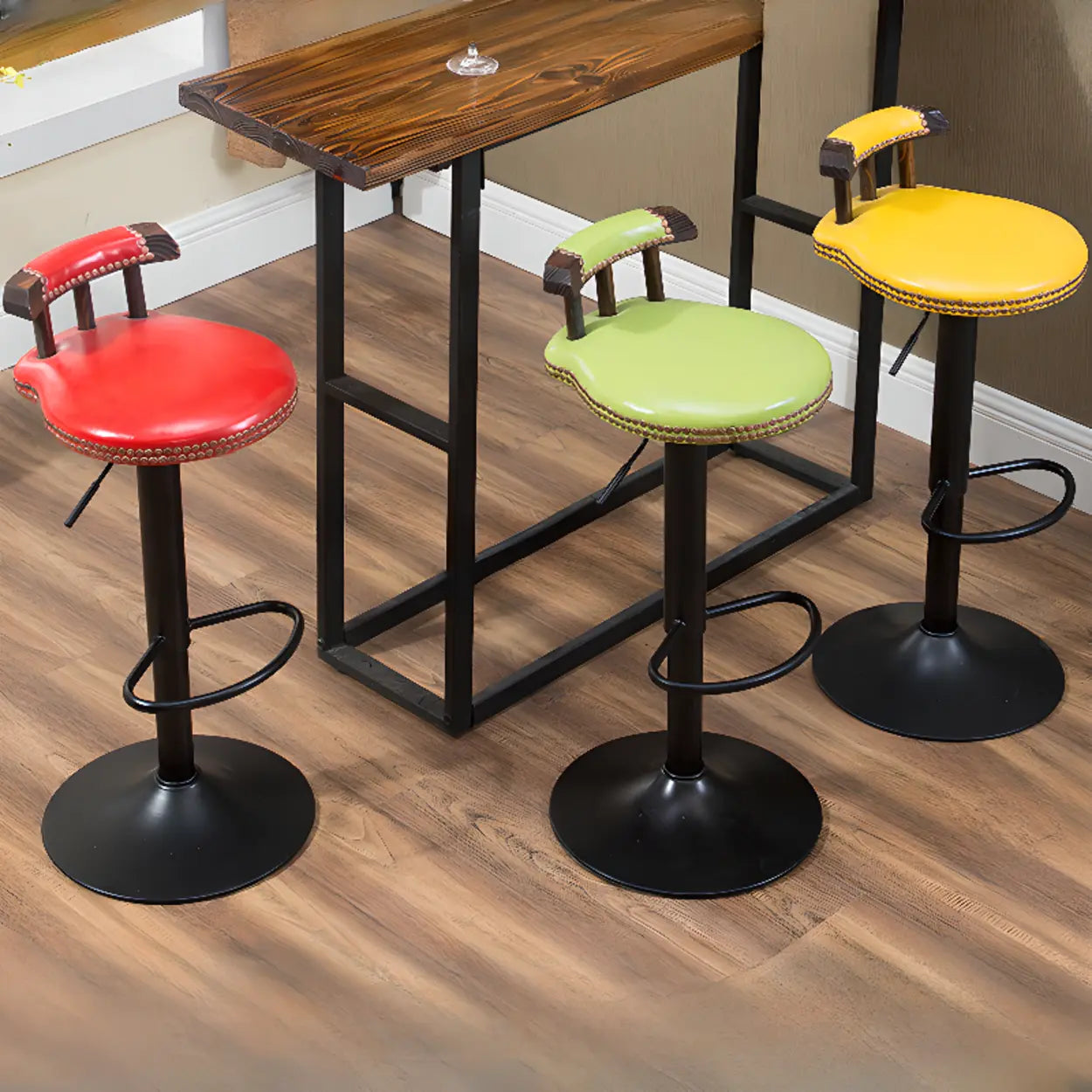Swivel Round Leather Bar Stool with Back — Yellow