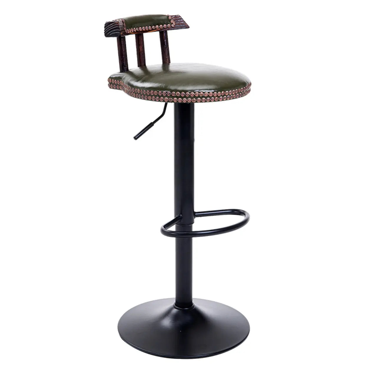 Swivel Round Leather Bar Stool with Back — Brown