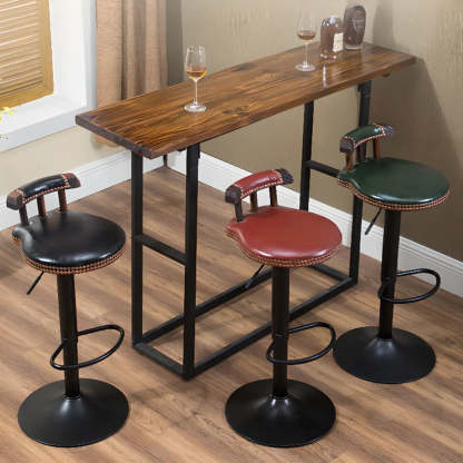 Swivel Round Leather Bar Stool with Back — Light Brown