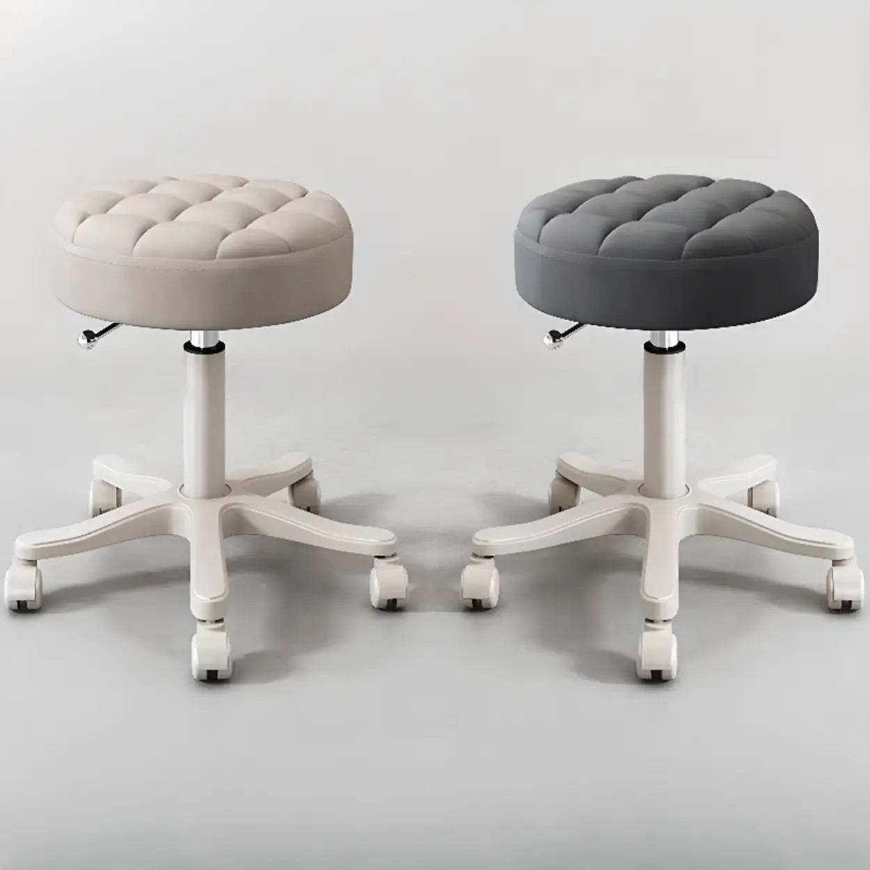 Round Leather Swivel Bar Stool on Wheels — Black