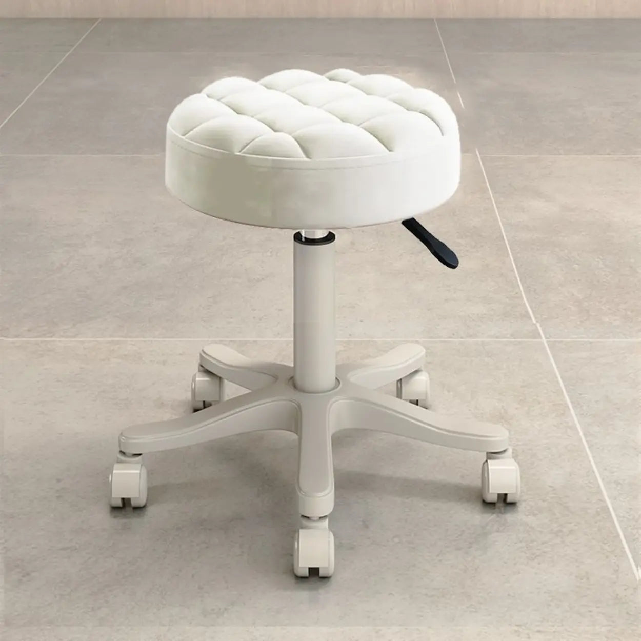 Round Leather Swivel Bar Stool on Wheels — Beige