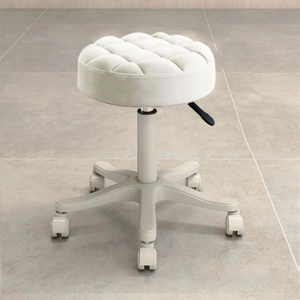 Round Leather Swivel Bar Stool on Wheels — Beige