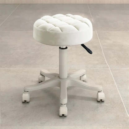 Round Leather Swivel Bar Stool on Wheels — Beige