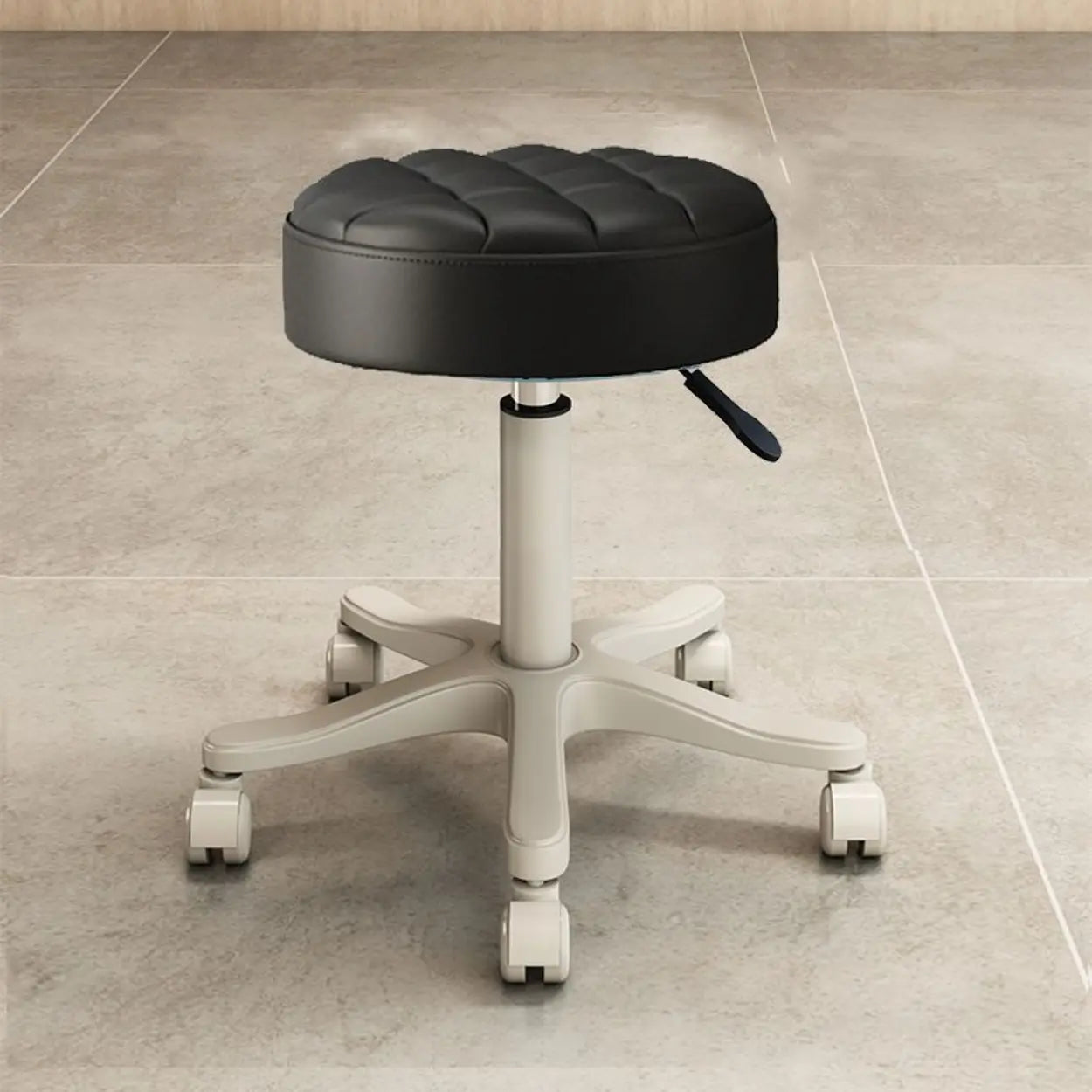 Round Leather Swivel Bar Stool on Wheels — Blue