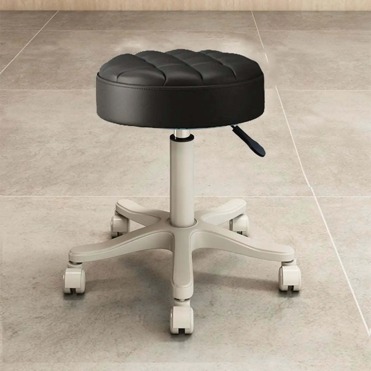 Round Leather Swivel Bar Stool on Wheels — Blue