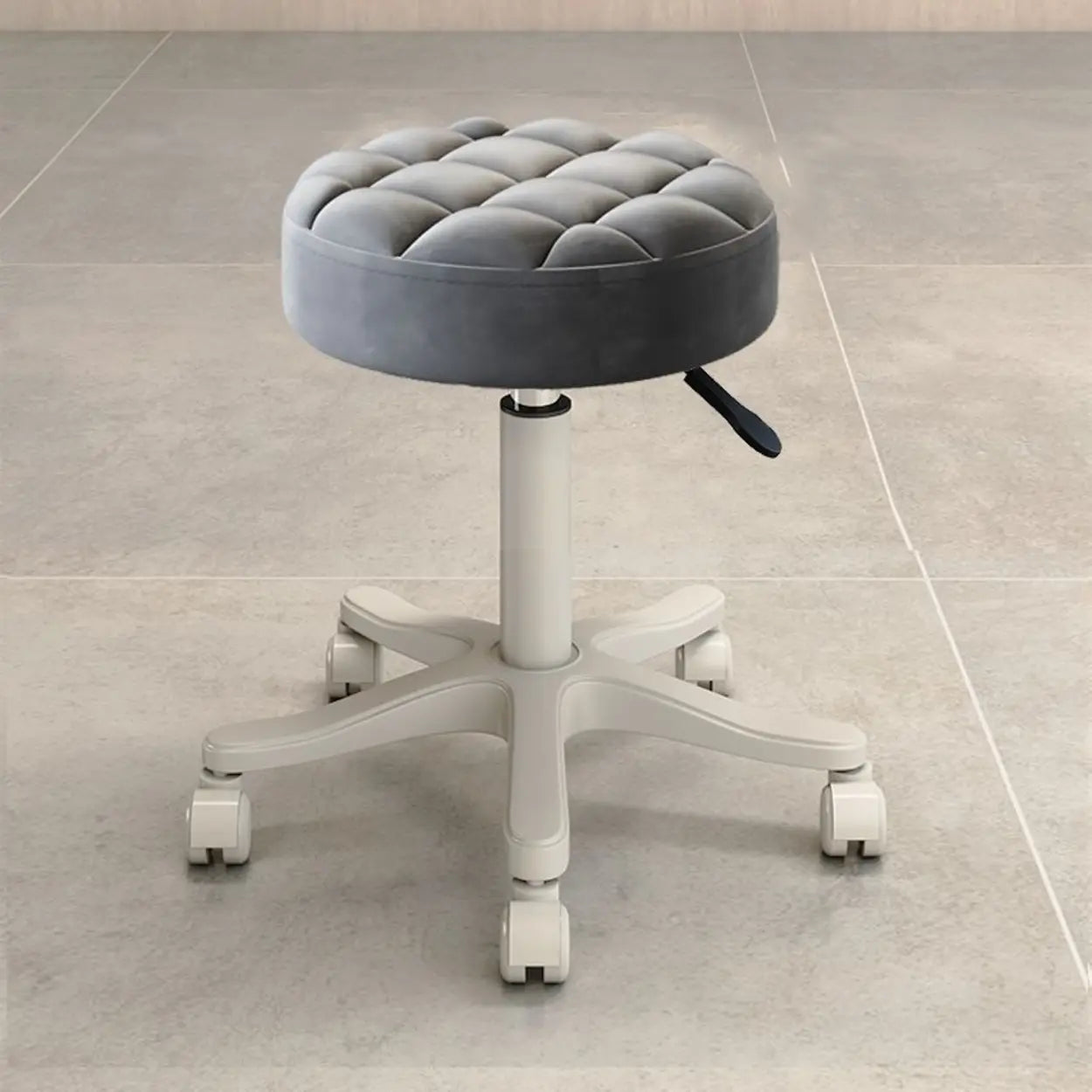 Round Leather Swivel Bar Stool on Wheels — Grey