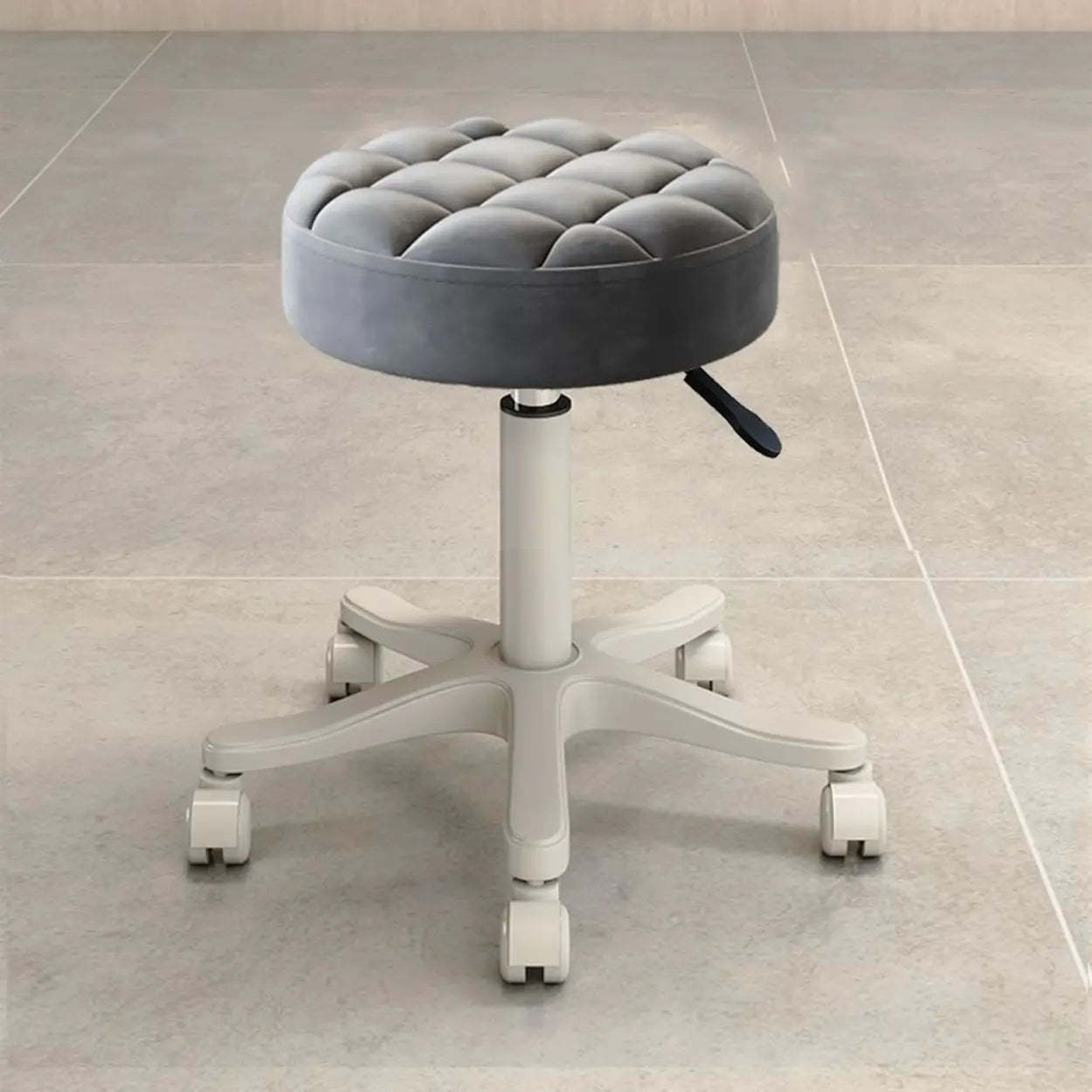 Round Leather Swivel Bar Stool on Wheels — Grey