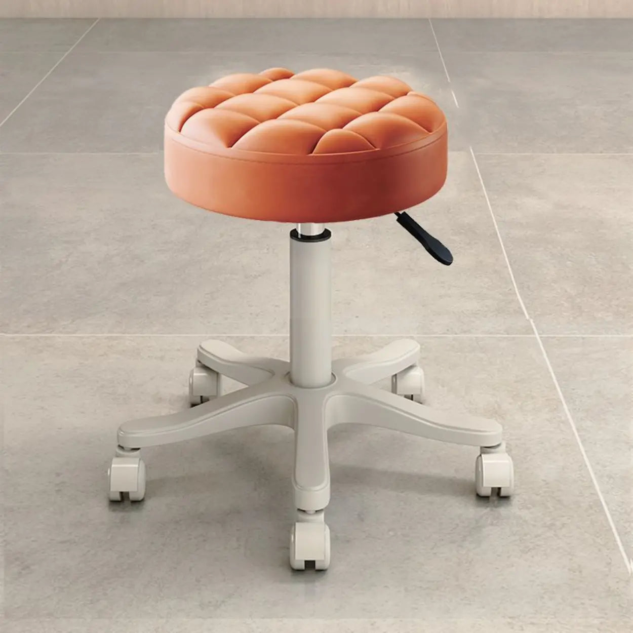 Round Leather Swivel Bar Stool on Wheels