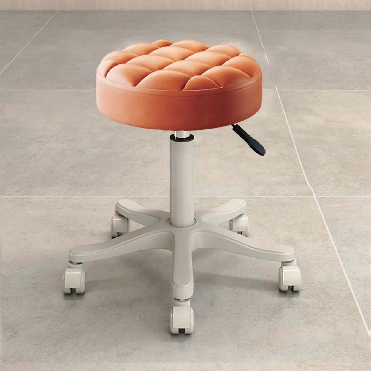Round Leather Swivel Bar Stool on Wheels